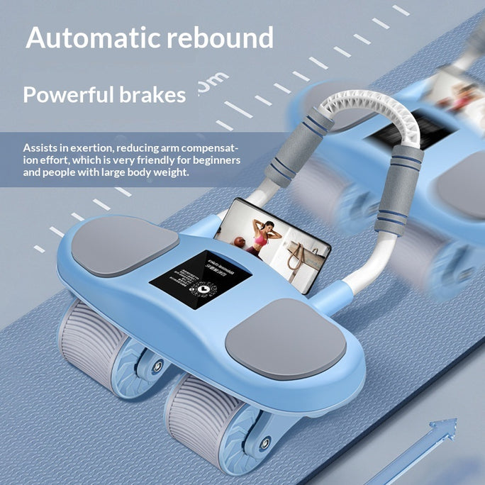 Auto-rebound ab wheel with padded grips and built-in timer