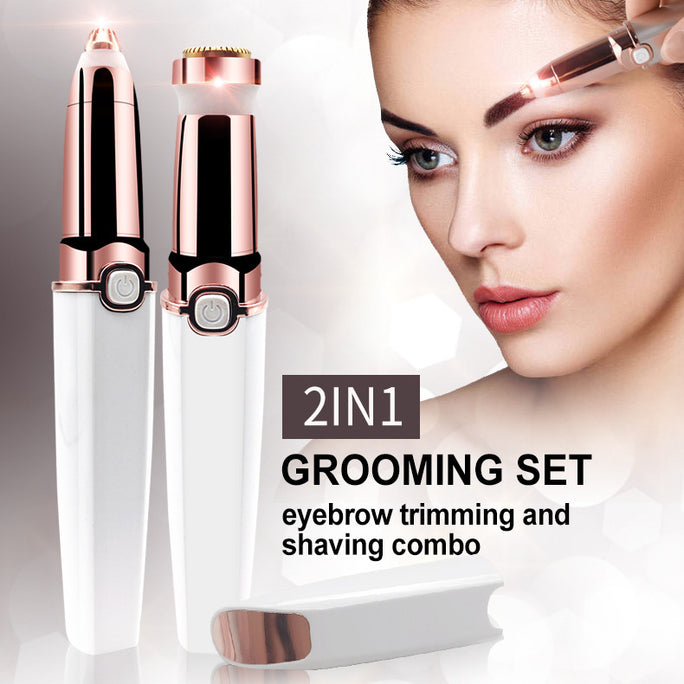 2-in-1 facial shaver and eyebrow trimmer in a slim white body