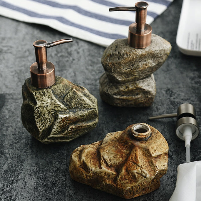 Retro ceramic soap dispenser with a stone-look glazed finish