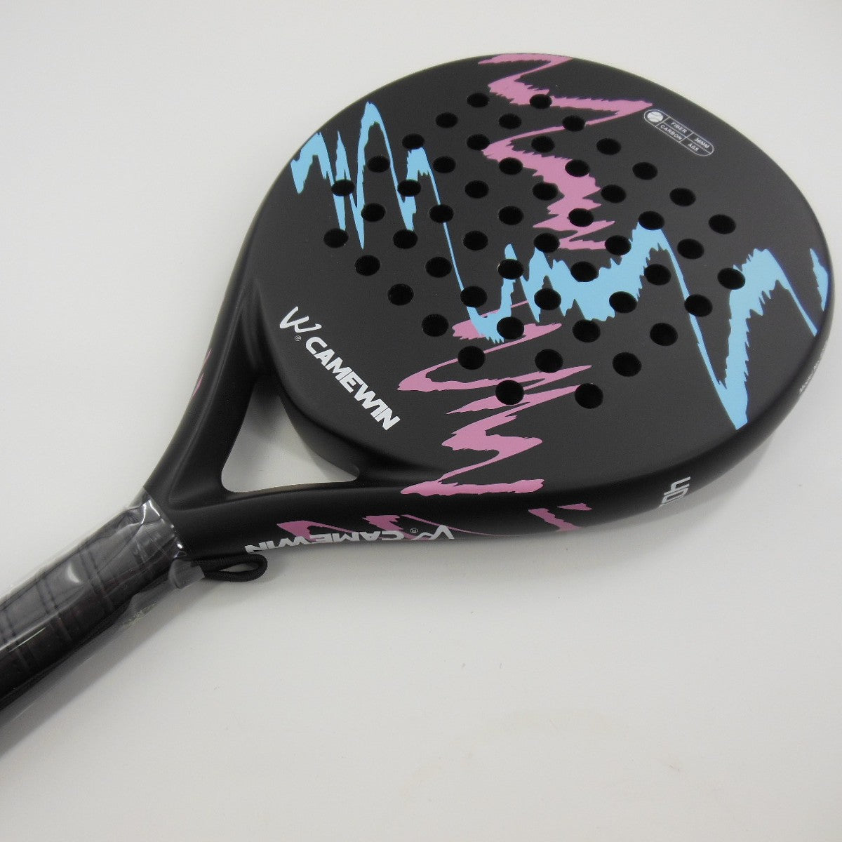 Presura carbon beach tennis racket in pink and blue with perforated face