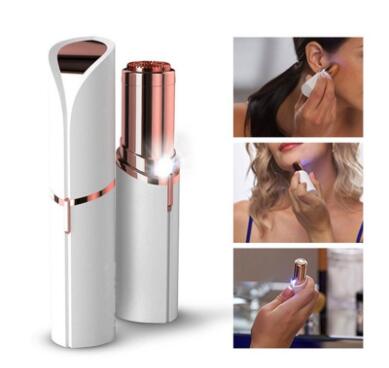 Painless facial hair remover with an 18K gold-plated head, in a lipstick-style case