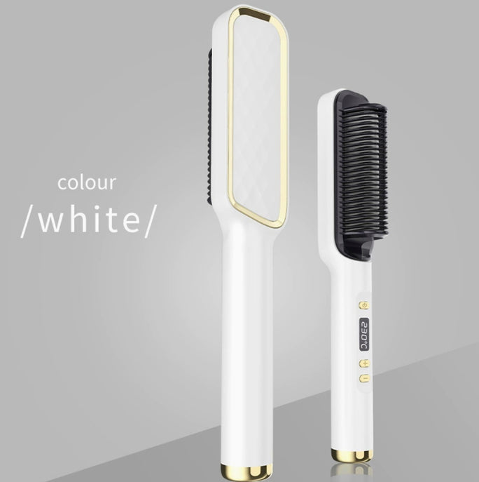 2-in-1 hair straightener and curling iron with LCD temperature display, in white