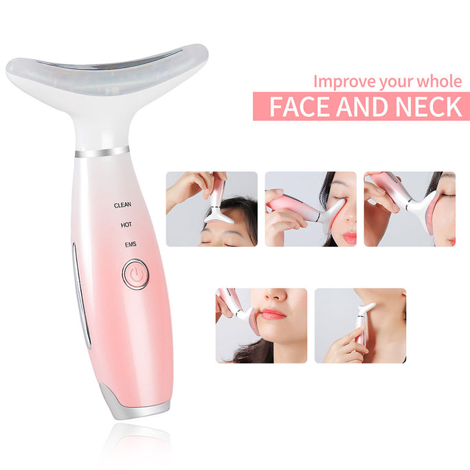 IPL neck and chin lifting device with a heated contoured head, in pink