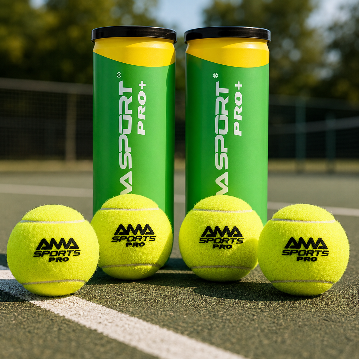 Presura Solo Rebound Trainer two canisters and four practice balls on a court